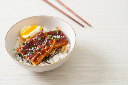 eel rice bowl or unagi rice bowl - Japanese food styleの写真素材
