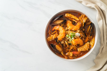 Jjamppong -  Korean Seafood Noodle Soup - Korean food styleの写真素材