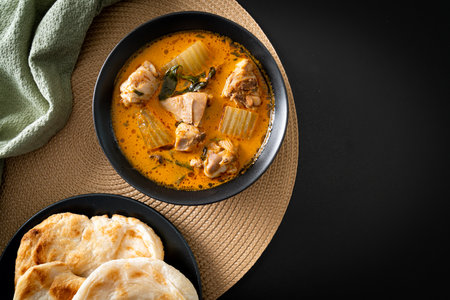 Chicken curry soup with roti or naan with chicken tikka masala - Asian food styleの写真素材
