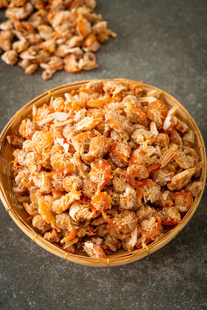 dried shrimps or dried salted prawn in bowlの写真素材
