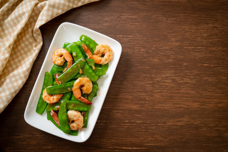 Stir-Fried Green Peas with Shrimp - Homemade food styleの写真素材