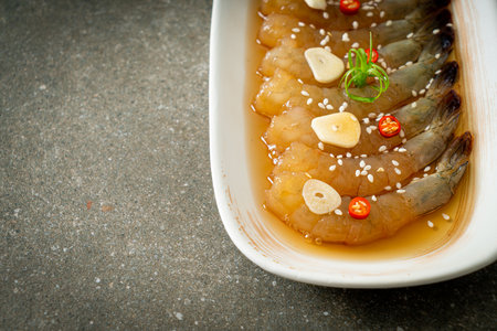 Korean Style Pickled Prawns or  Korean Soy Sauce Pickled Shrimp - Asian food styleの写真素材