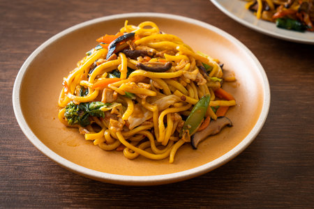stir-fried yakisoba noodles with vegetable in vegan style - Vegan and vegetarian food styleの写真素材