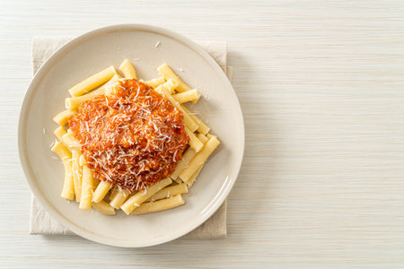 rigatoni pasta with bolognese sauce - Italian food styleの写真素材