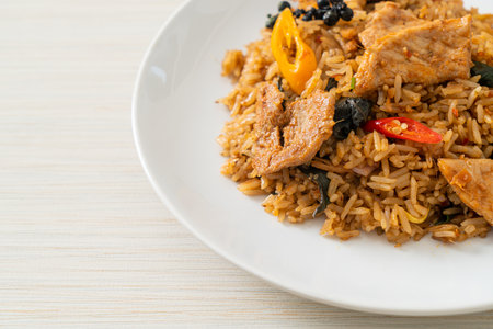 pork fried rice with herbsの写真素材