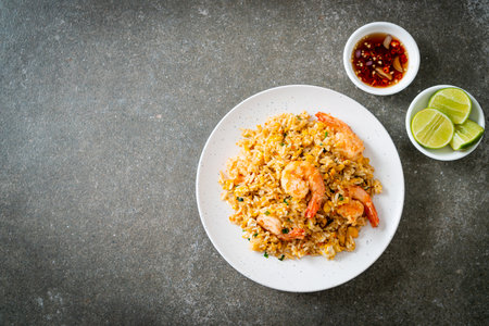 homemade fried shrimps fried rice on plate in Thai style - Asian food styleの写真素材