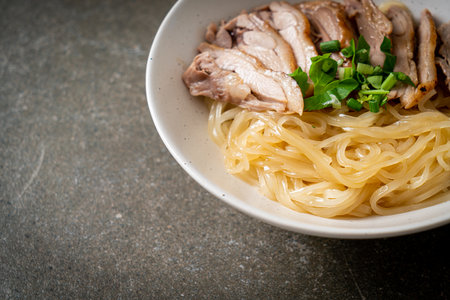 dried duck noodles in white bowl  - Asian food styleの写真素材
