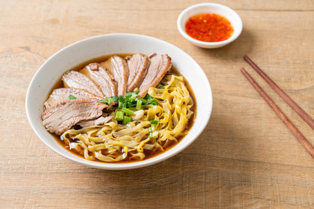 egg noodles with stewed duck in brown soup - Asian food styleの写真素材