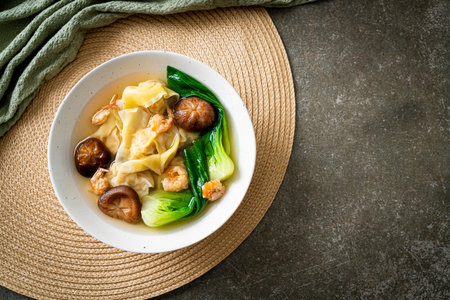 pork dumpling soup with shrimps and vegetable - Asian food styleの写真素材