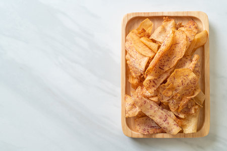 Crispy Taro Chips - fried or baked sliced taroの写真素材