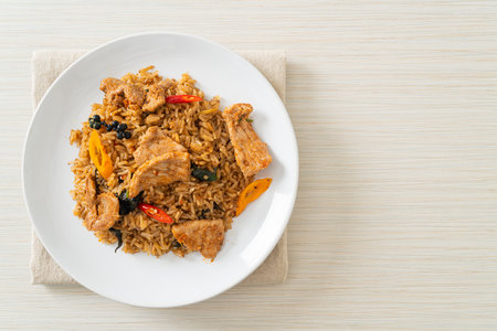 pork fried rice with herbs - Asian food styleの写真素材