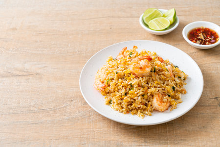 homemade fried shrimps fried rice on plate in Thai style - Asian food styleの写真素材