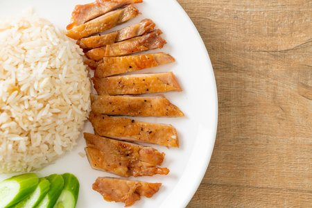 Grilled Chicken with Steamed Rice in Hainan styleの写真素材