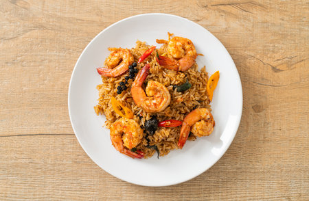 shrimps fried rice with herbs and spices - Asian food styleの写真素材