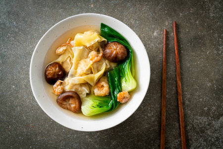 pork dumpling soup with shrimps and vegetable - Asian food styleの写真素材