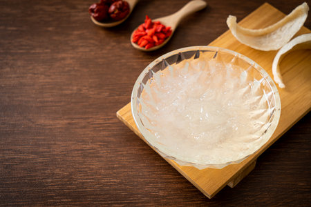 Edible bird's nest soup in glass bowl - Healthy food styleの写真素材