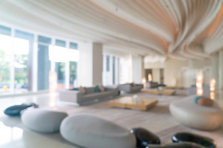 abstract blur luxury hotel lobby and reception for backgroundの写真素材