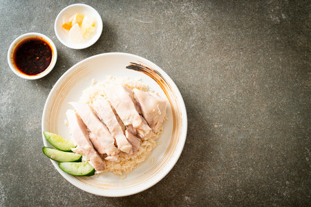 Hainanese chicken rice or rice steamed with chicken soup - Asian food styleの写真素材