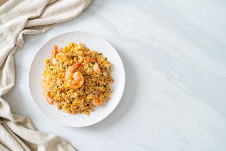 homemade fried shrimps fried rice on plate in Thai style - Asian food styleの写真素材