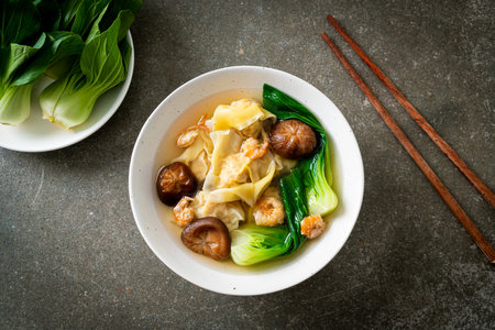 pork dumpling soup with shrimps and vegetable - Asian food styleの写真素材