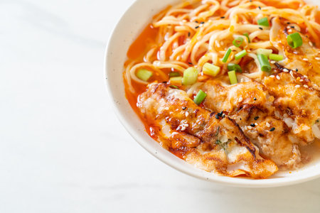 ramen noodles with gyoza or pork dumplings - Asian food styleの写真素材