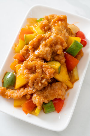 Stir fried sweet and sour sauce with pork and vegetableの写真素材