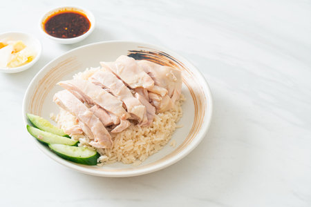 Hainanese chicken rice or rice steamed with chicken soup - Asian food styleの写真素材