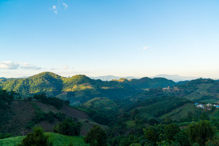 beautiful mountain hill with blue sky in Chiang Rai, Thailandの写真素材