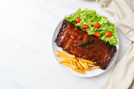 grilled and barbecue ribs pork with BBQ sauceの写真素材
