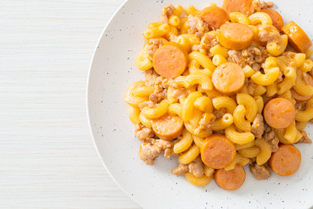 homemade macaroni sausage and minced porkの写真素材