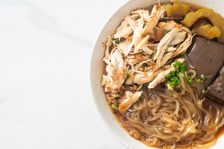 Stewed Chicken Noodle in Brown Soup Bowl - Asian food style