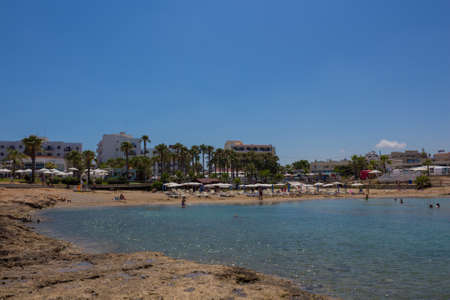 Protaras beach, Cyprus June 19, 2015. People relax at Protars beach in Cyprus.のeditorial素材