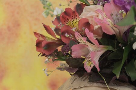 Bouquet of the spring flowerson the bright  background.の写真素材