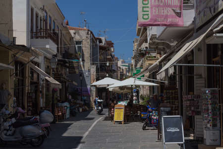 Rethymno, Greece. July  26. 2016: Shopping street. Rethymno is the 3rd largest city of the island. Crete attracts 2.8 million annual tourists (2011).のeditorial素材