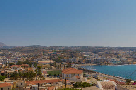 Rethymno, Greece - July  30, 2016: Panoramic view to Rethymno from Fortezza castle. Rethymno is a city of approximately 40,000 people in Greece, the capital of Rethymno regional unit on the island of Crete. The old town of Rethymnon is one of the best-preのeditorial素材