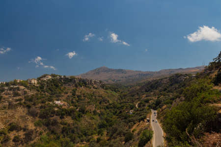 Agia Irini, Rethymno, Crete, Greece. July  27. 2016: Panoramic view to mountains from Agia Irini Monastery.  Crete attracts 2.8 million annual tourists (2011).のeditorial素材