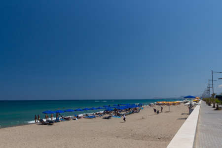 Rethymno, Greece. July  27. 2016: Beach. Rethymno is the 3rd largest city of the island. Crete attracts 2.8 million annual tourists (2011).のeditorial素材