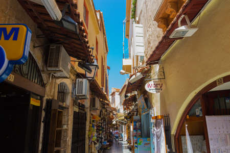 Rethymno, Greece - July  31, 2016: Narrow streets in old town. The old town of Rethymnon is one of the best-preserved towns of the Renaissance.のeditorial素材
