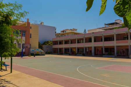 Rethymno, Greece - July  31, 2016: Primary school. Rethymno is the 3rd largest city of the island. Crete attracts 2.8 million annual tourists (2011).のeditorial素材
