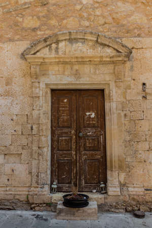 Rethymno, Greece - August  3, 2016:  Ancient archway portal. The old town of Rethymnon is one of the best-preserved towns of the Renaissance.のeditorial素材