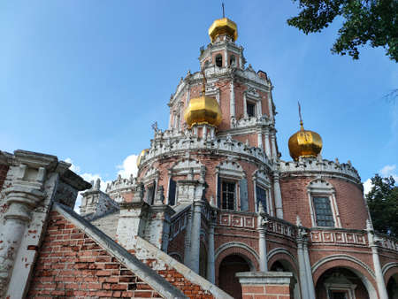 The Church of the Intercession of the Virgin at Fili, Moscow. Built at the beginning of 1690s - the classical monument of Naryshkin Baroque architectureの写真素材