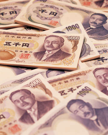 High angle view of currency notesの写真素材