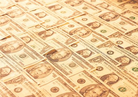 High angle view of dollar billsの写真素材