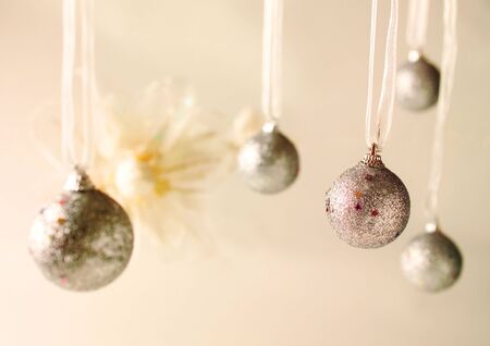 Close-up of silver Christmas decorationsの写真素材