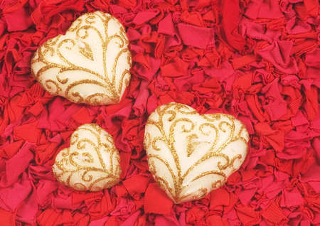 Close-up of decorated white candy heartsの写真素材