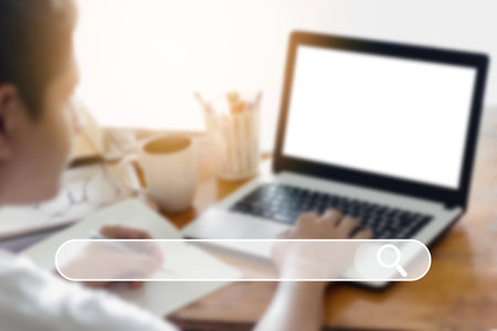 Searching Browsing Internet Data Information with blank search bar.businessman working with smart...