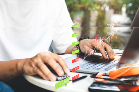 Business people analyze financial data chart trading forex, Investing in stock markets, funds and digital assets, Business finance technology and investment concept, Business finance background.の写真素材