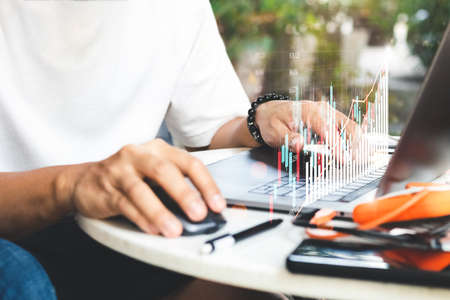 Business people analyze financial data chart trading forex, Investing in stock markets, funds and digital assets, Business finance technology and investment concept, Business finance background.の写真素材