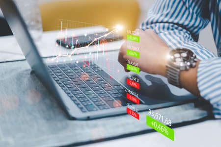 Business finance technology and investment concept, Business people analyze financial data chart trading forex, Investing in stock markets, funds and digital assets, Business finance background.の写真素材