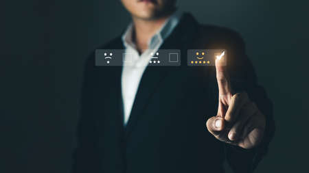 User give rating to service experience on online application, Customer review satisfaction feedback...